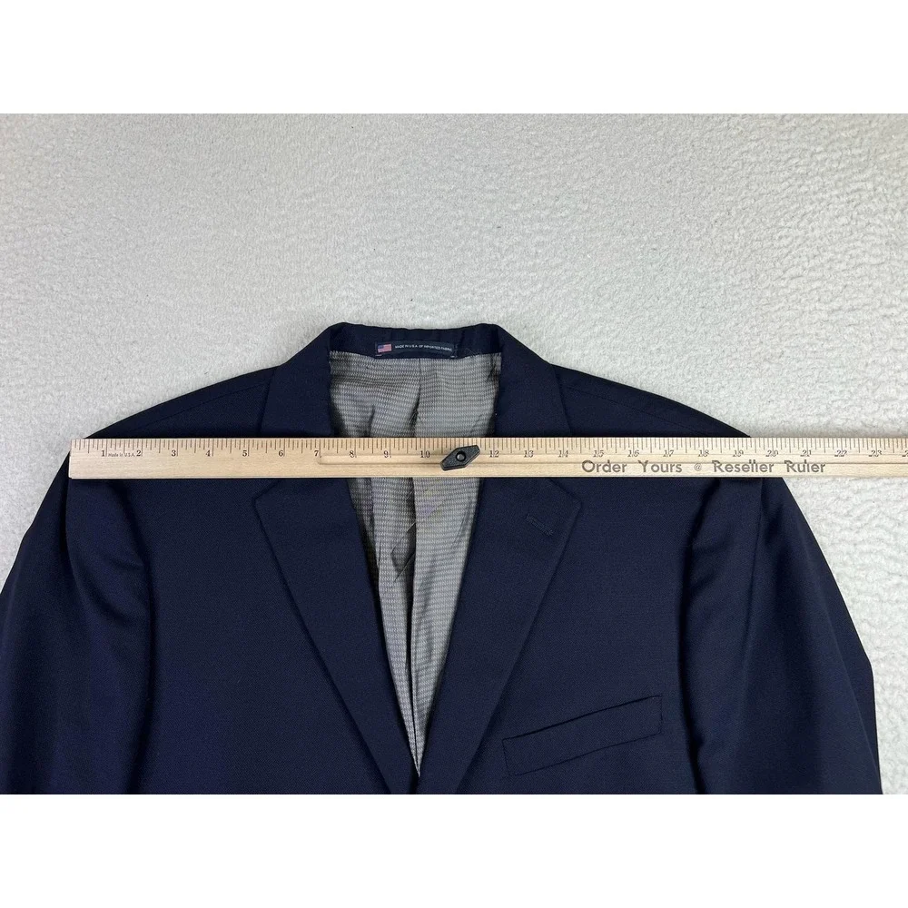 Hart Schaffner Marx Suit Jacket Mens 46R Navy Blue Wool 2 Button Union Made